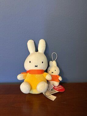 NWT Set of 2 Miffy Plush Bunny In Orange 6”/3” Keychain Round1